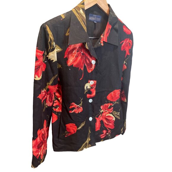 Herman Geist Womens Floral Button-Up Jacket Size 10 Black Red Gold Flower Print - Picture 3 of 10